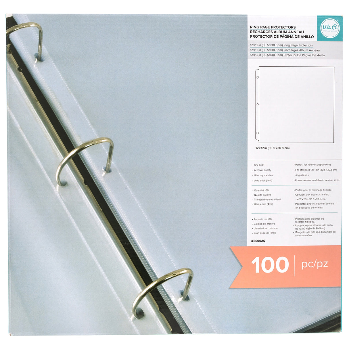American Crafts, WE R Makers, Ring Page Protectors, 12x12, 100 pages