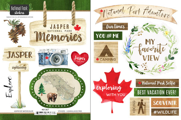 Scrapbook Customs, Canada, Jasper National Park Watercolour Stickers