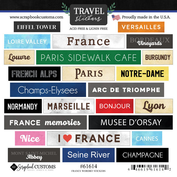 Scrapbook Customs, France, Word Bits Stickers