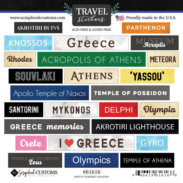 Scrapbook Customs, Greece Word Bits Stickers