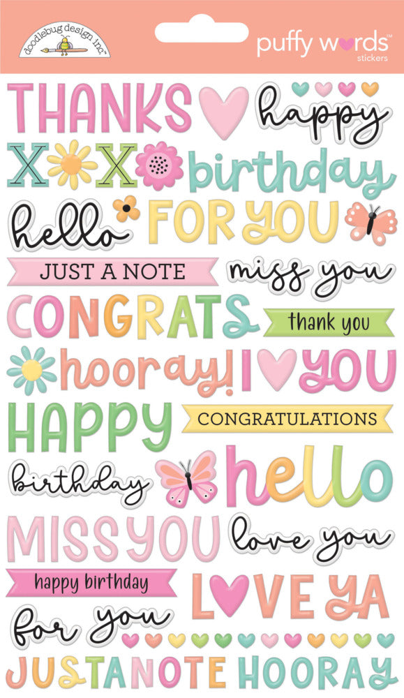 Doodlebug, Puffy Words Stickers, Butterfly Kisses