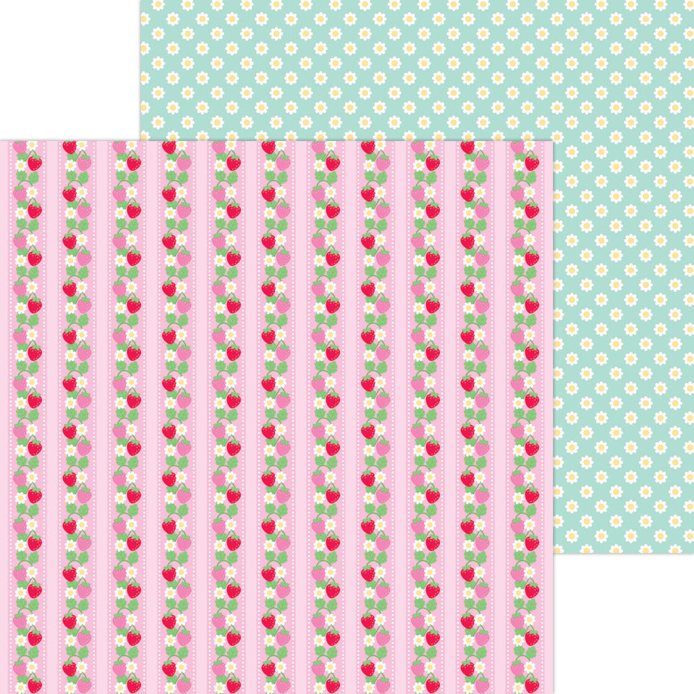 Doodlebug, Berry Sweet, 12x12 Paper Strawberry Stripe