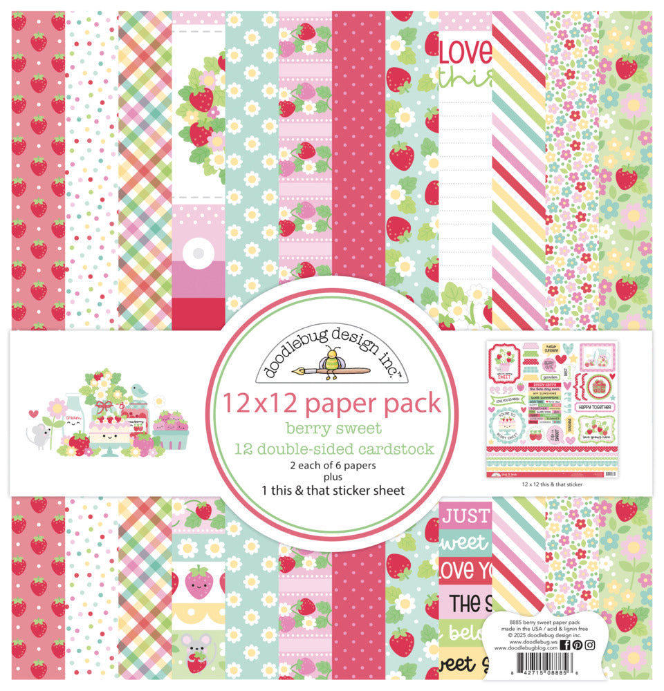 Doodlebug, Berry Sweet, 12x12 Paper Pack
