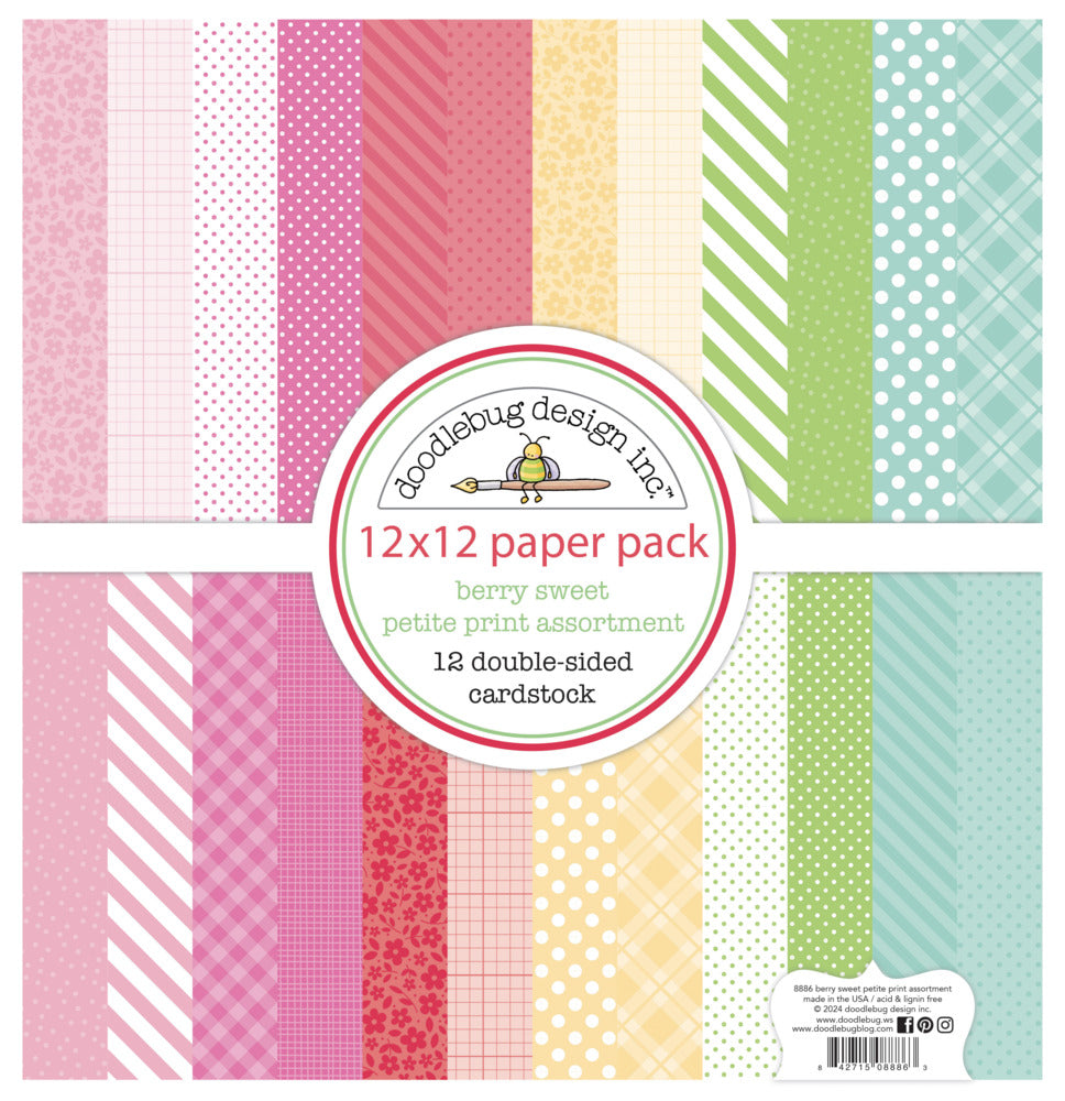 Doodlebug, 12x12 Petite Prints Paper Pack, Berry Sweet