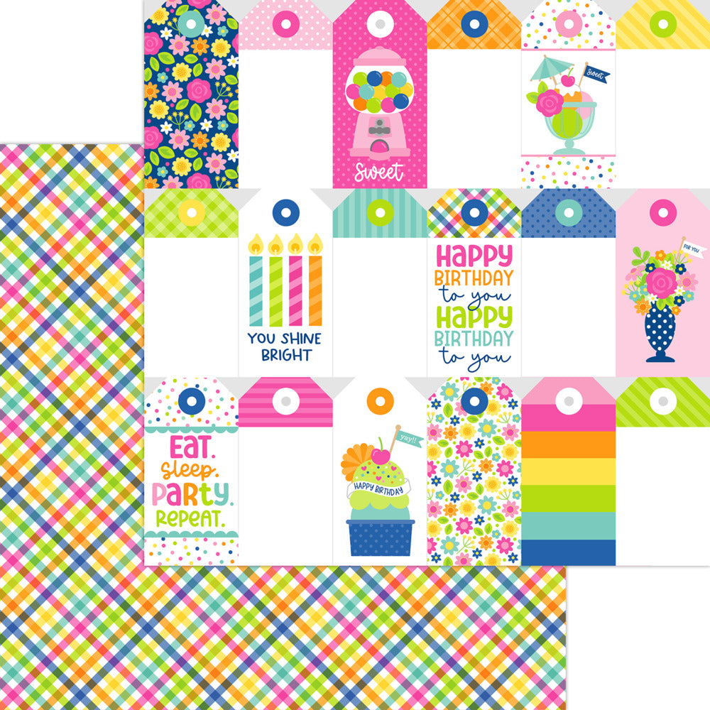 Doodlebug, 12x12 Patterned Paper, Cupcakes & Candles - Party Plaid