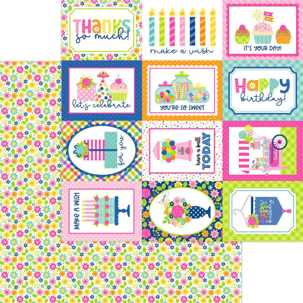 Doodlebug, 12x12 Patterned Paper, Cupcakes & Candles - Blooming Birthday