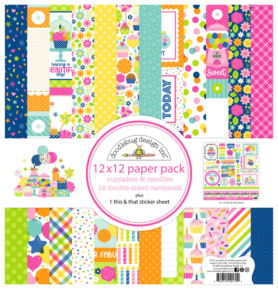Doodlebug, 12X12 Paper Pack, Cupcakes & Candles Pre-order