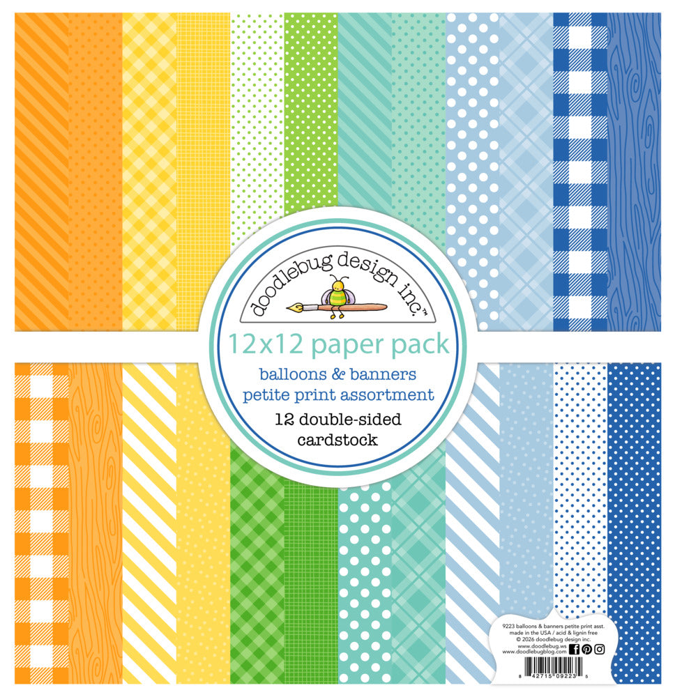 Doodlebug,12X12 Petite Prints Paper Pack, Balloons & Banners Pre-order