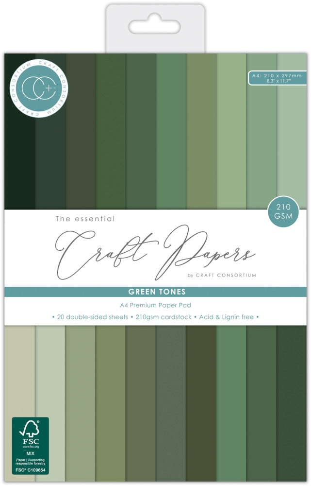 Craft Consortium, A4 Premium Cardstock Pad, Green Tones