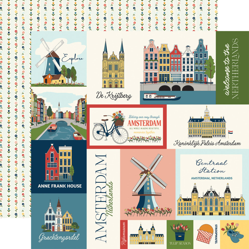 Echo Park, 12X12 Patterned Paper, Amsterdam - Multi Journaling Cards