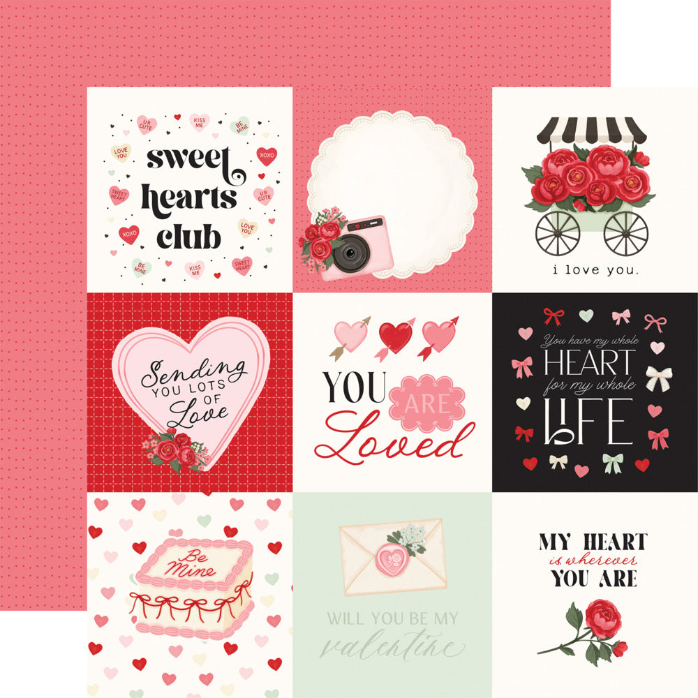 Echo Park, 12X12 Patterned Paper, Be Mine - 4x4 Journaling Cards