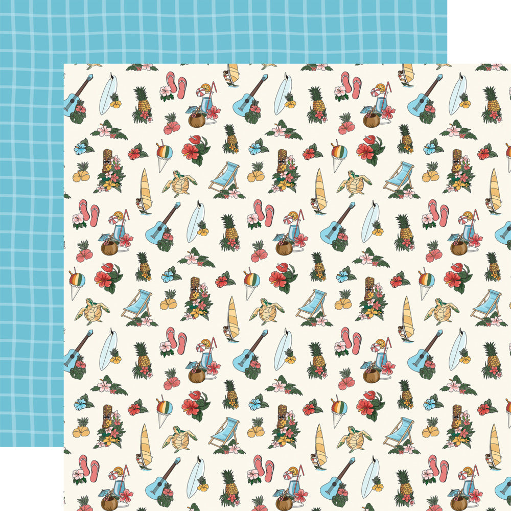 Echo Park, Carta Bella, 12X12 Patterned Paper, Hawaii - Hawaiian Vibes Icons