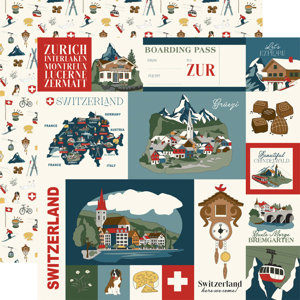 Echo Park, 12X12 Patterned Paper, Switzerland - Swiss Journaling Cards