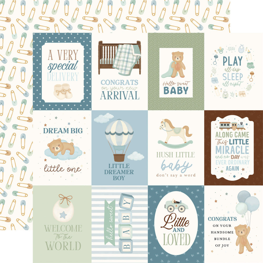 Echo Park, 12X12 Patterned Paper, Little Lullabies Baby Boy - 3x4 Journaling Cards