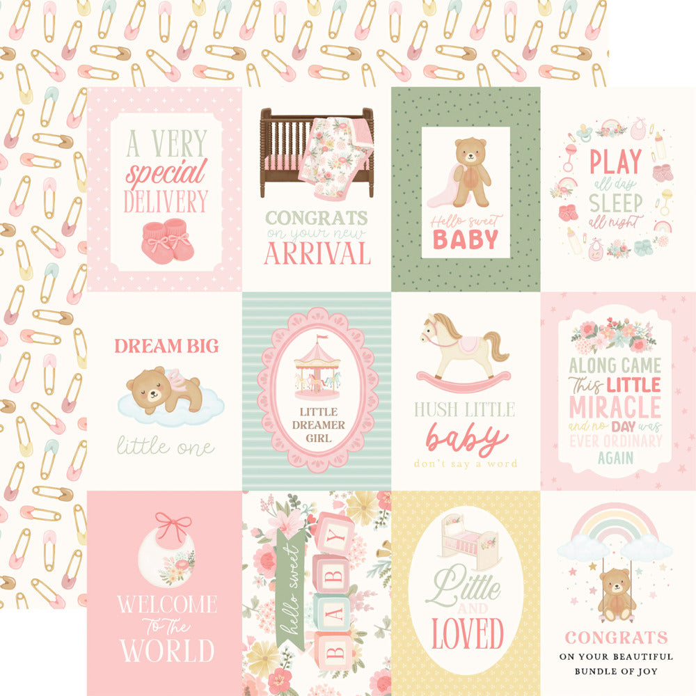 Echo Park, 12X12 Patterned Paper, Little Lullabies Baby Girl - 3x4 Journaling Cards