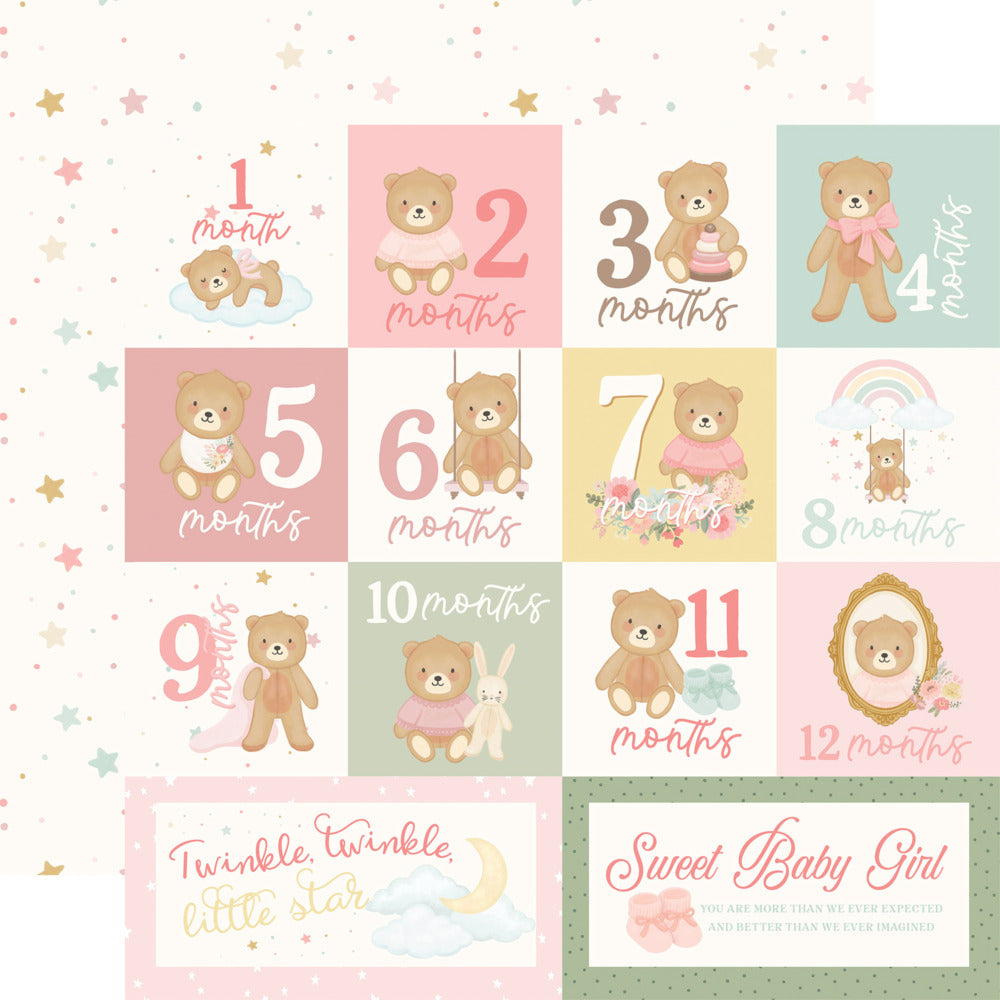 Echo Park, 12X12 Patterned Paper, Little Lullabies Baby Girl - Months Journaling Cards