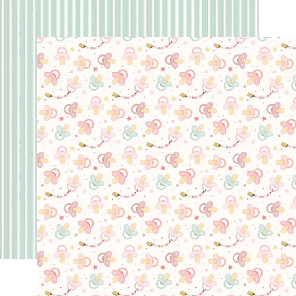 Echo Park, 12X12 Patterned Paper, Little Lullabies Baby Girl - Little One Pacifiers