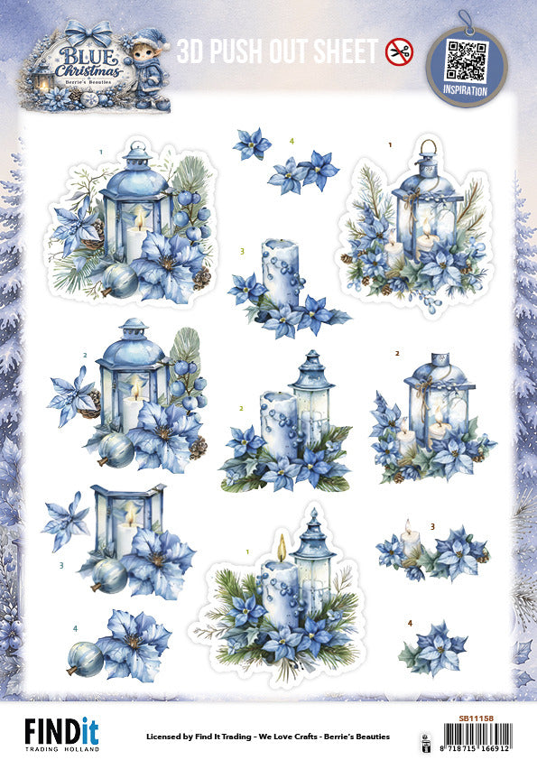 Berries Beauties 3D Push Out Sheet, Blue Christmas - Christmas Lanterns SB11158