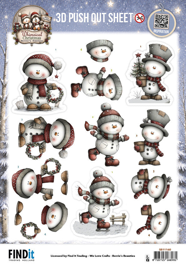 Find it, Berries Beauties 3D Push Out Sheet, Whimsical Christmas - Snowmen Pre-order