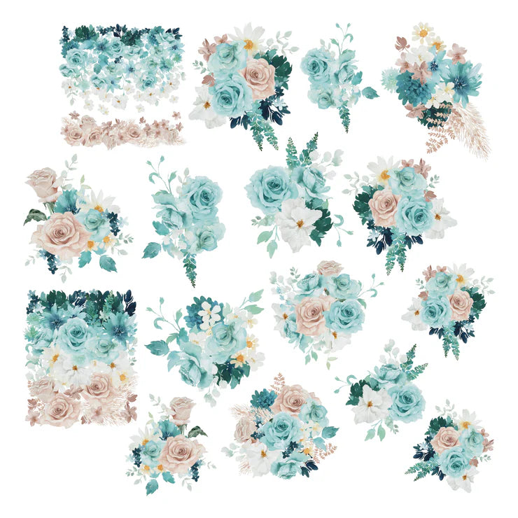 Simply Stated, Shades of Teal Floral Large Ephemera