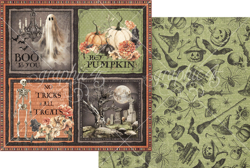 Graphic 45, 12X12 Patterned Paper, Ghostly Greetings - No Tricks