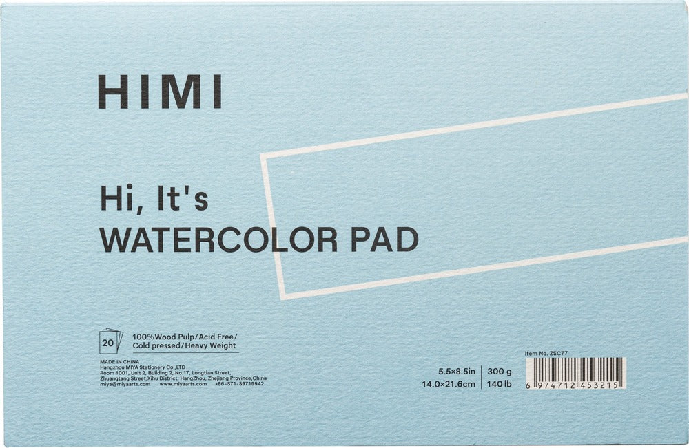 HIMI, Watercolor Paper Pad, 5.5 x 8.5", 300 gsm, 20 sheets, Blue Edition