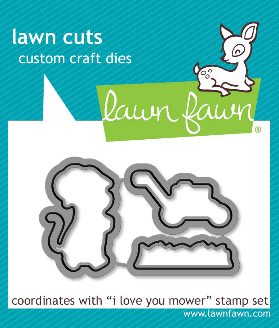 Lawn Fawn, I love You mower Stamp & Die SEt