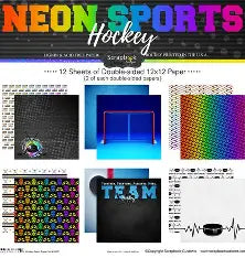 Scrapbook Customs, Neon Sports, Hockey Paper Pack