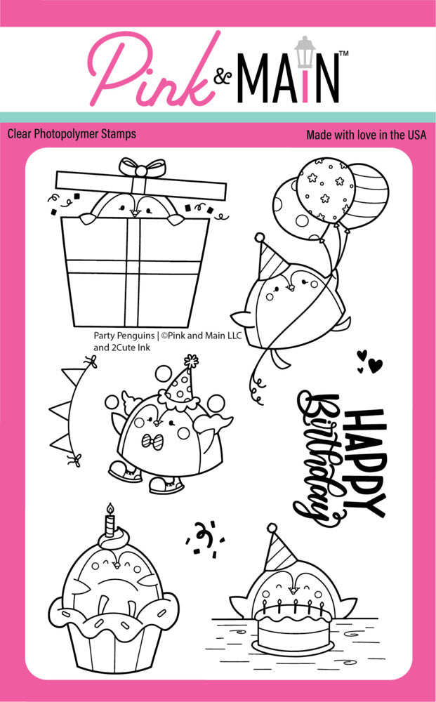 Pink & Main, Party Penguins Clear Stamp & Die