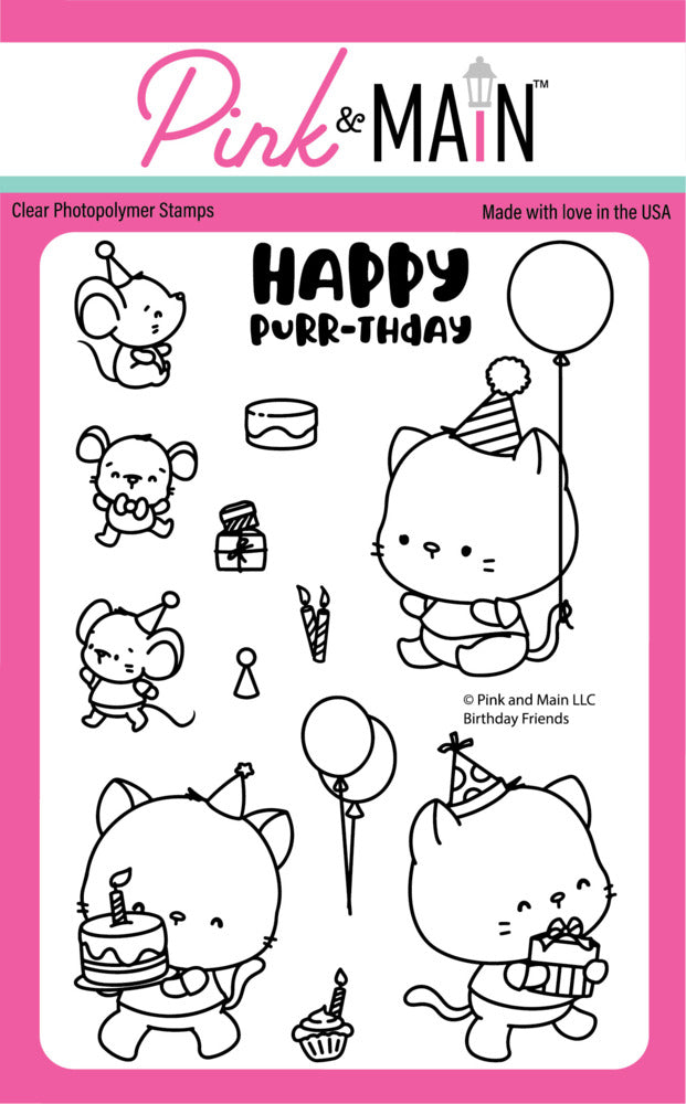 Pink & Main, Clear Stamp, Birthday Friends