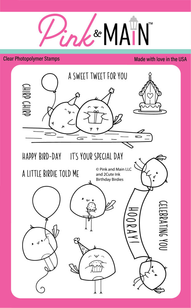 Pink & Main, Clear Stamp, Birthday Birdies