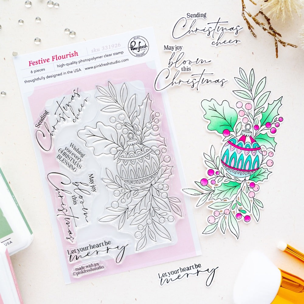 Pinkfresh Studio, Festive Flourish, Stamp, Die Cut and Stencil Set