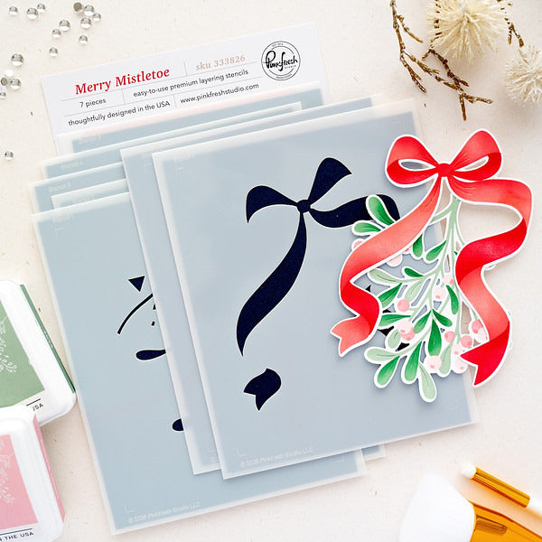 Pinkfresh Studio, Merry Mistletoe Stencil & Die Set