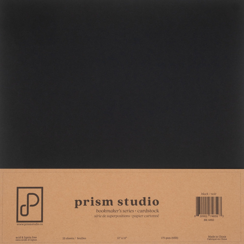 Prism Studio Bookmaker's Series 12x12 Cardstock Pack, 25 sheets, Black 65 lb