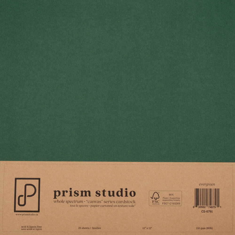 Prism Studio, 12X12 Whole Spectrum "Canvas" Series Textured Cardstock, Evergreen