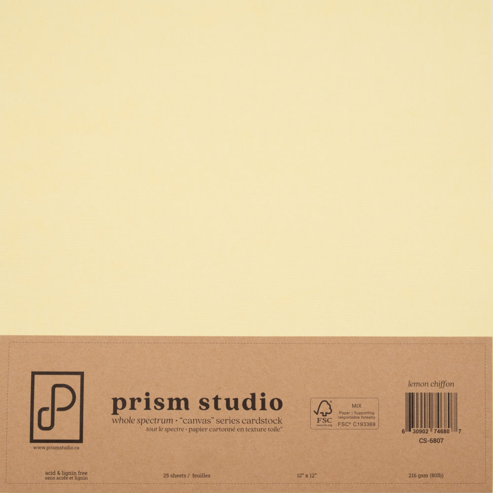 Prism Studio, 12X12 Whole Spectrum "Canvas" Series Textured Cardstock, Lemon Chiffon