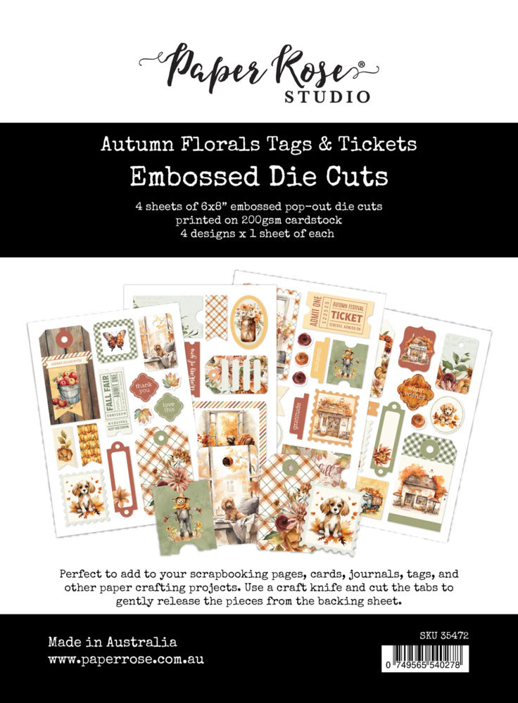 Paper Rose, Embossed Die Cuts, Autumn Florals Tags & Tickets