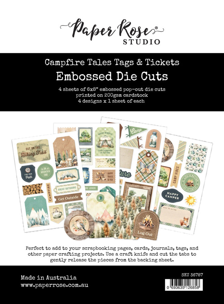 Paper Rose, Embossed Die Cuts, Campfire Tales Tags & Tickets