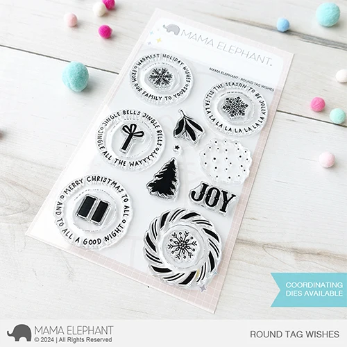 Mama Elephant, Round Tag Wishes Stamp & Die Set