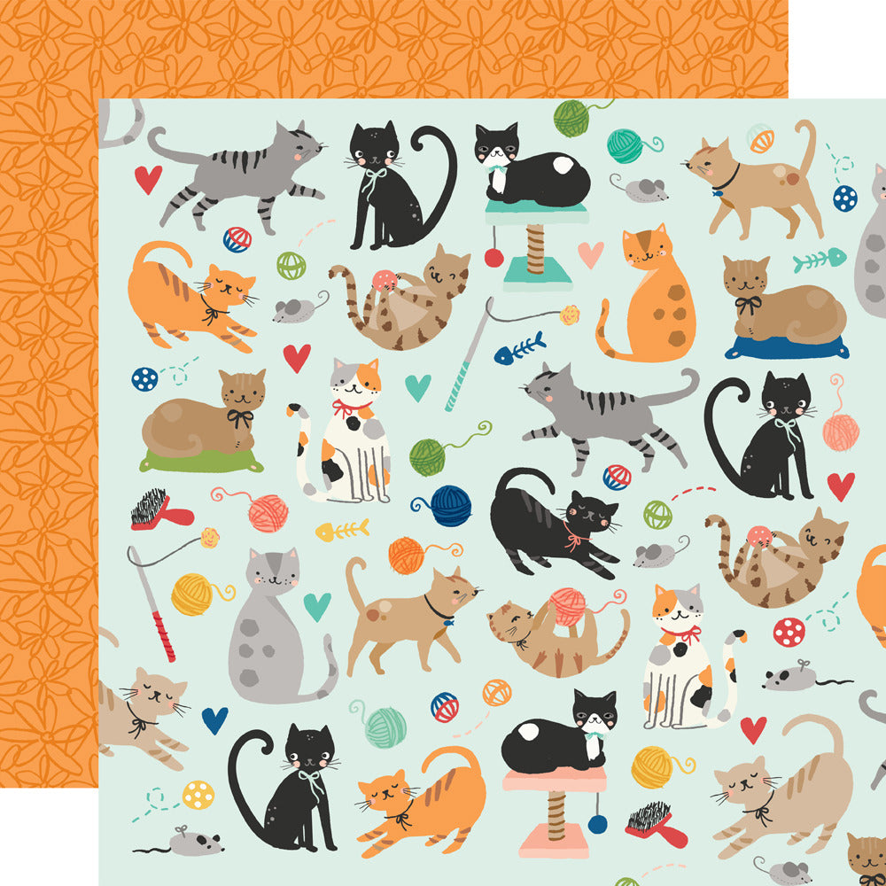 Simple Stories, 12X12 Patterned Paper, Fur Baby Cat - Here Kitty Kitty