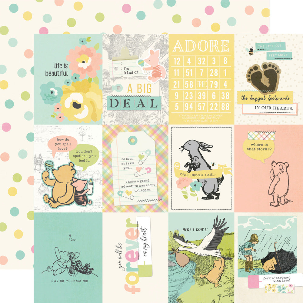Simple Stories, 12X12 Patterned Paper, Say Cheese Classic Pooh Baby - 3x4 Elements