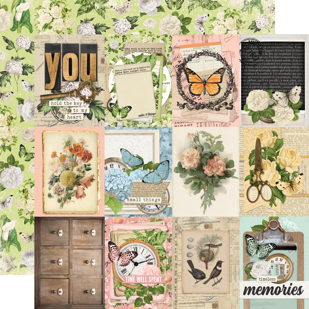 Simple Stories, 12X12 Patterned Paper, Simple Vintage Junk Drawer - 3x4 Elements