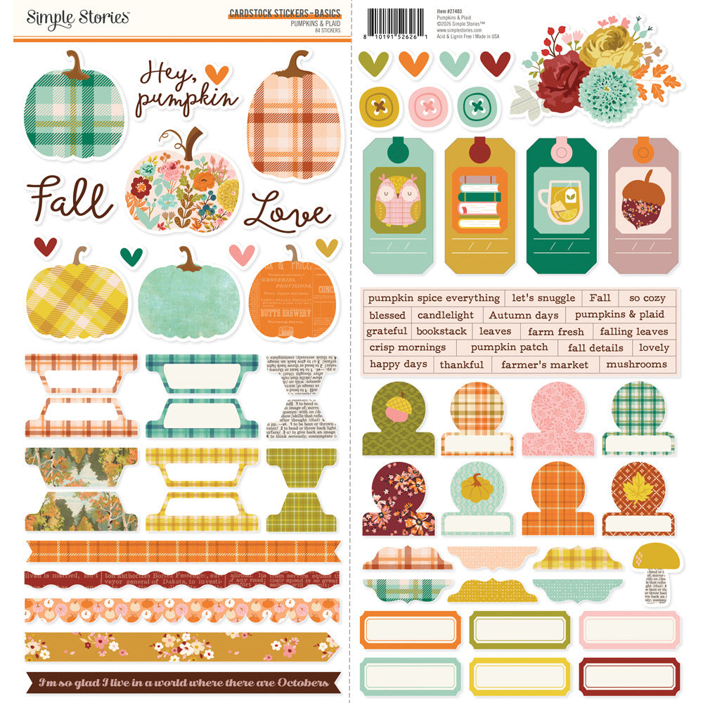 Simple Stories, Cardstock Stickers, Pumpkins & Plaid - Basics