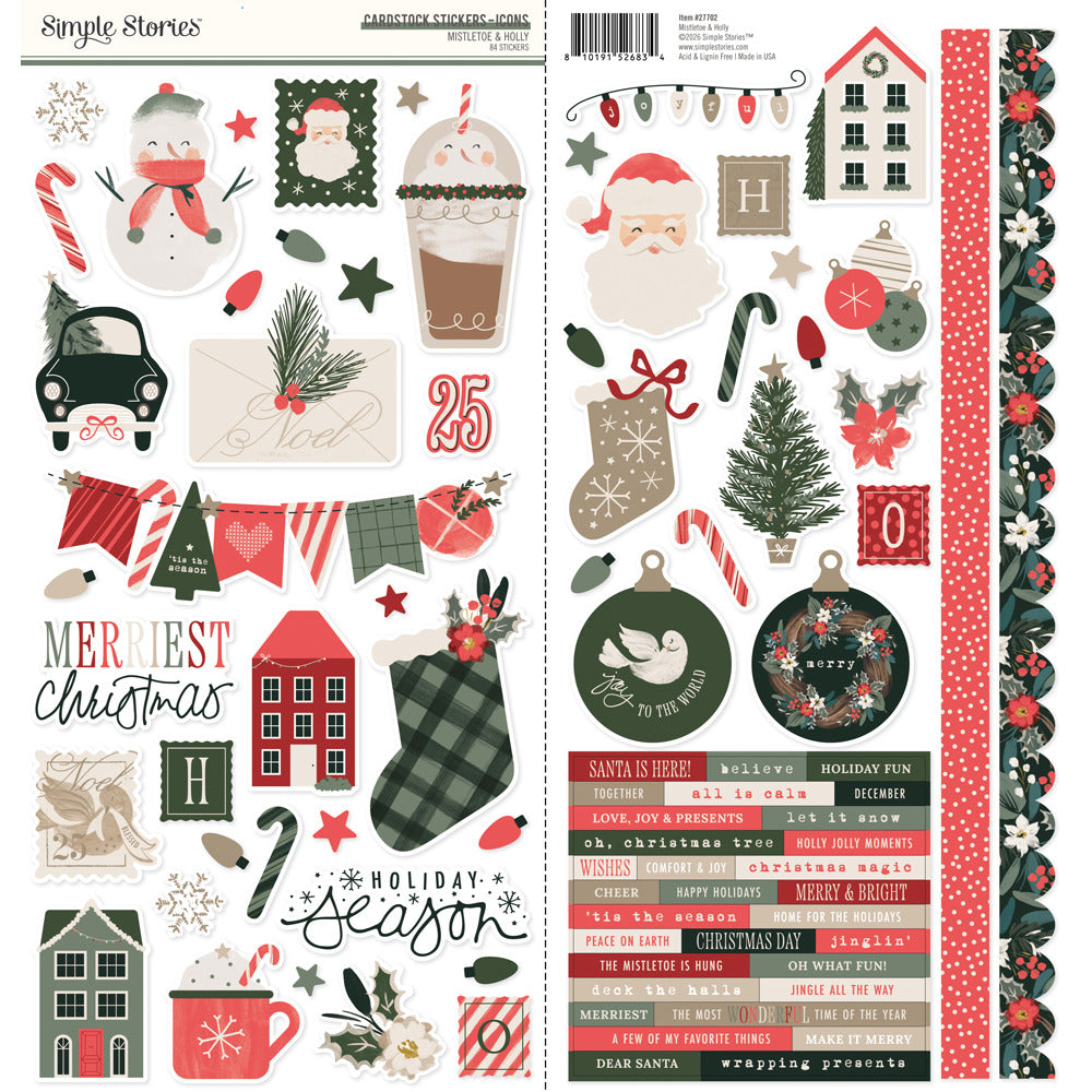 Simple Stories, Cardstock Stickers, Mistletoe & Holly - Icons