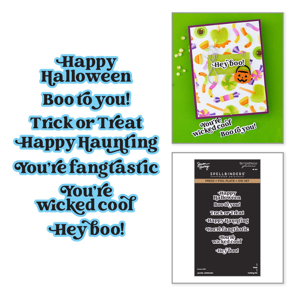 Spellbinders, Press + Foil Plate & Die Set, Spooky Sentiments Pre-order