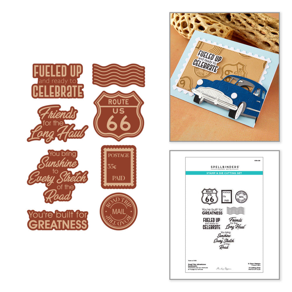 Spellbinders, Clear Stamp & Die Set, Road Trip Adventures Sentiments Pre-order