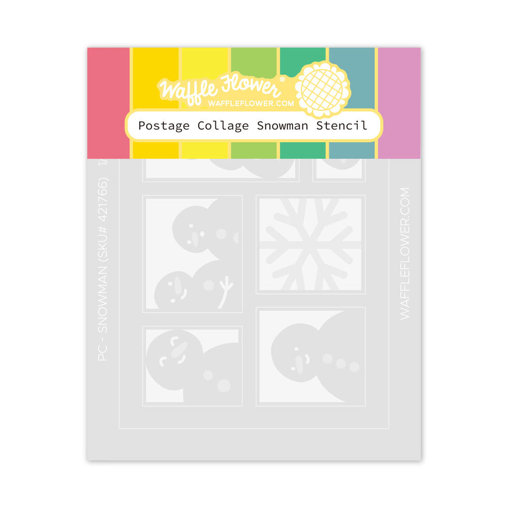 Waffle Flower, Stencil, Postage Collage Snowman