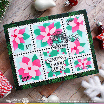 Waffle Flower, Postage Collage Poinsettia Stencil