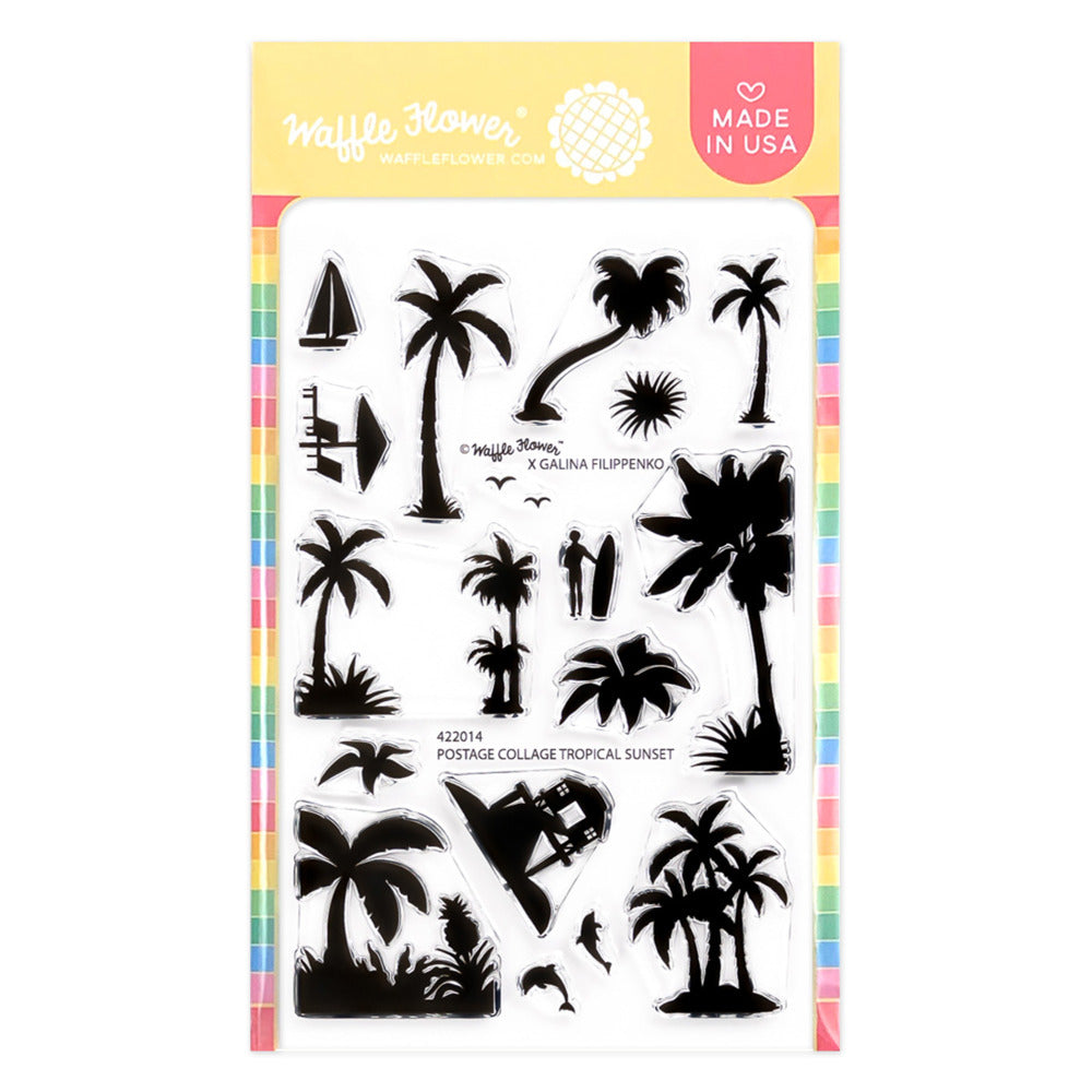 Waffle Flower, Clear Stamp, Postage Collage Tropical Sunset