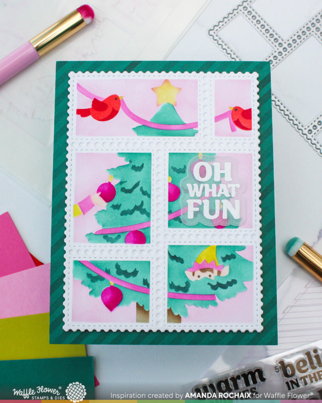 Waffle Flower, Stencil, Postage Collage Vertical Tree